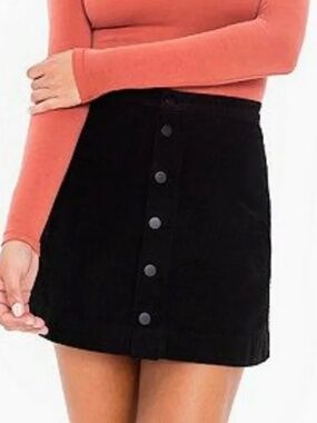 American Apparel Black Corduroy Button-Front Mini Skirt/Medium
